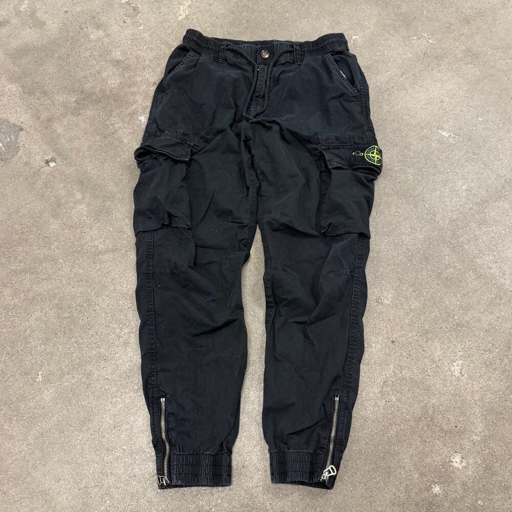 Stone Island Authentic Size 32 Black Joggers Cotton Cargo Pants Utility Taper